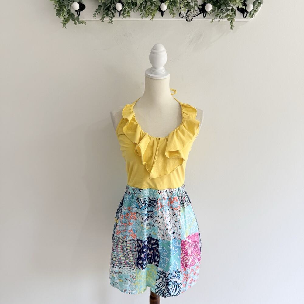 Lilly Pulitzer Quinn Ruffle Halter Patch Mini Dress Size M NN4656
